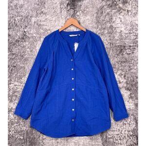 New Soft Surroundings Top Large Womens Jodi Gauze Long Sleeve Button Shirt Blue